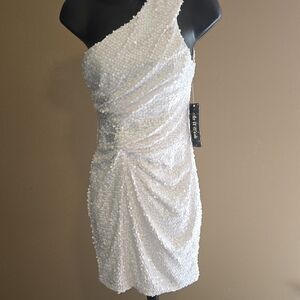 As U Wish White One-Shoulder Sequin Cocktail Dress Fun and FLIRTY! NWT